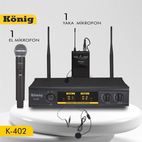 König K-402 El+Yaka İki Kanal Uhf Telsiz Mikrofon