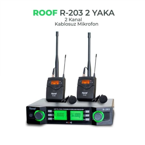 Roof R-203Y UHF Kablosuz Çift Yaka Mikrofonu