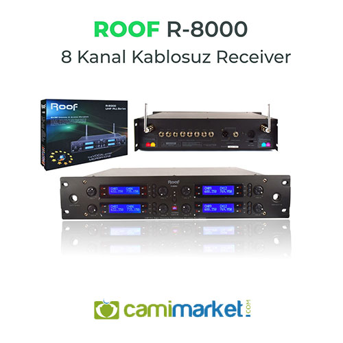 Roof R8000 8 Kanal Receiver + R6 Telsiz Kablosuz Yaka Mikrofonlu