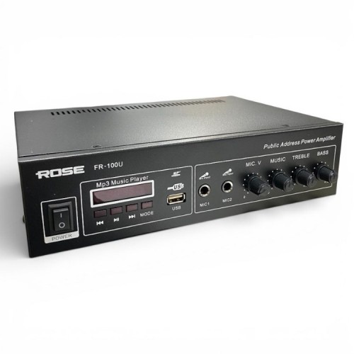 Rose FR-100U 80 Watt Trafolu Mağaza Anfisi 2 Mikrofon Girişli Mp3, Bluetooth, Kumandalı
