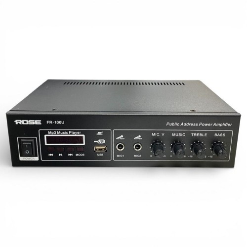 Rose FR-100U 80 Watt Trafolu Mağaza Anfisi 2 Mikrofon Girişli Mp3, Bluetooth, Kumandalı Rose FR-100U 80 Watt Trafolu Mağaza Anfisi 2 Mikrofon Girişli Mp3, Bluetooth, Kumandalı