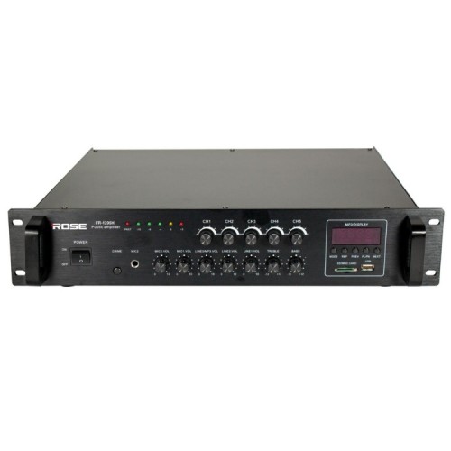ROSE FR-1205H 300 Watt 5 Zone Bölge Mono Trafolu 2 Mikrofon Girişli USB SD Kart  Bluetooth Kumandalı Anfi
