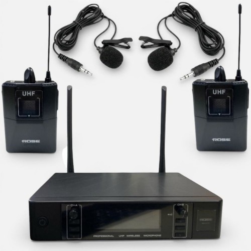 Rose RW-211-YY UHF Kablosuz Telsiz Çift Yaka Mikrofon 2x100 Kanal