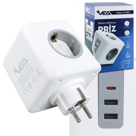 VEA 2xUSB 1xType-C 3'lü Çocuk Ve Termal Korumalı Grup Priz VE-23089