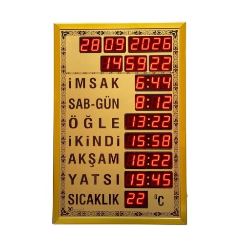 Dijital Cami Saati 40x60 Cm Tam Gold Kumandalı